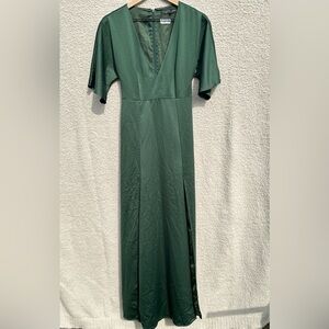 House of Harlow 1960 x Revolve Emerald Green Satin Midi Dress XS Elegant Formal